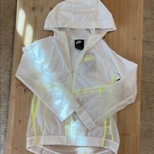 Nike White and Lime White Transparent Windbreaker Rain Coat Running Jacket